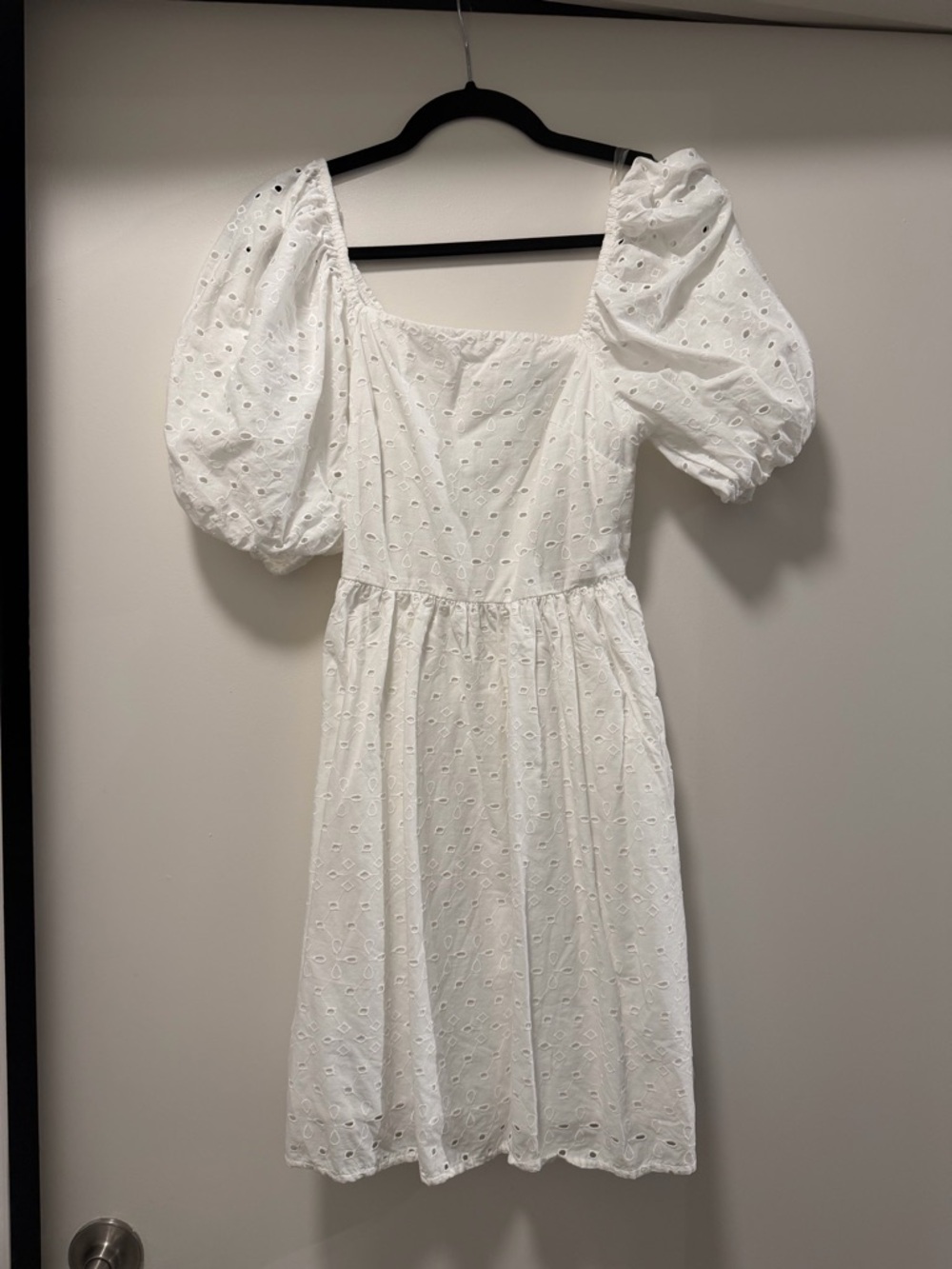a new day White Eyelet Puff-Sleeve Square-Neck Dress